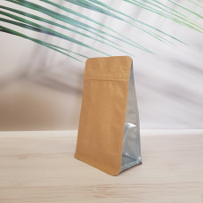 Пакет с плоским дном с боковым зипом и прозрачными закладками 250 г крафт 120х80х200