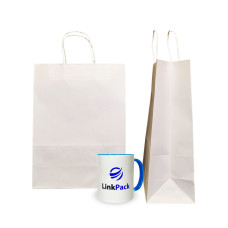 Крафт-пакет з ручками белый  190 х 110 х 280 мм