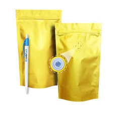 Дой-Пак 150 г золотой 130х200 с клапаном для кофе