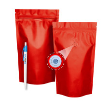 Дой-Пак 250 г красный матовый 140х240 с клапаном для кофе