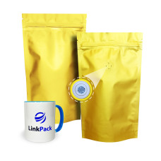 Дой-Пак 500 г золотой 180х280 с клапаном для кофе